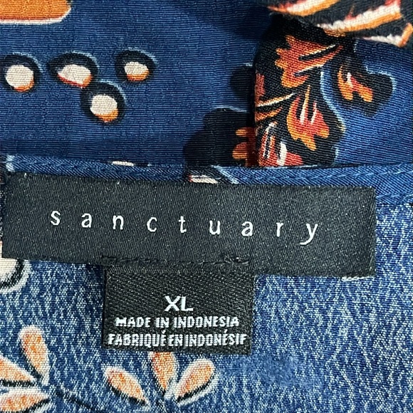 Sanctuary Tilly Flounce Sleeve Blouse Long Sleeve Boat neck in Blue Floral XL - Picture 11 of 14